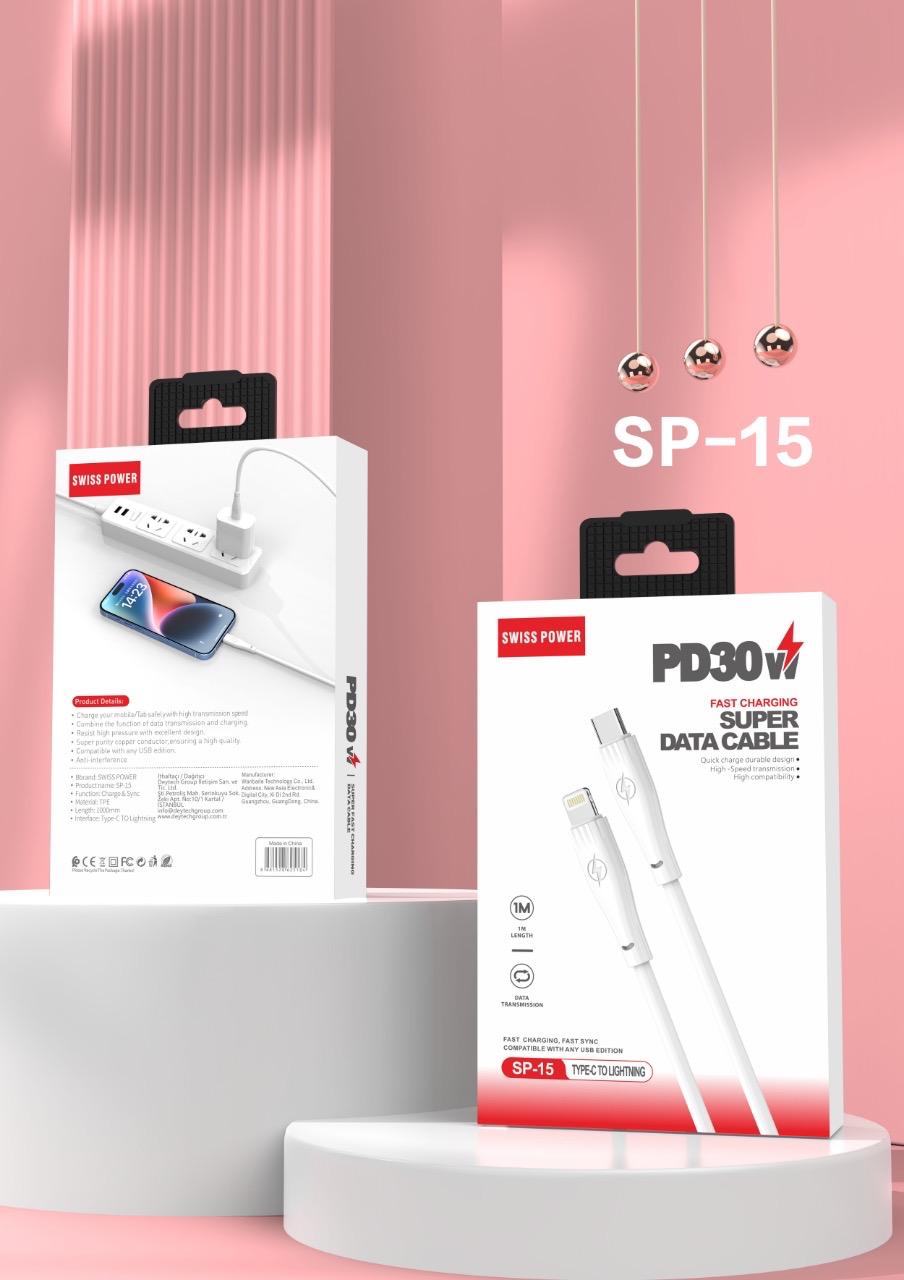 Swiss Power Type-C to Lightning PD Destekli 30W Hızlı Şarj-Data Kablosu